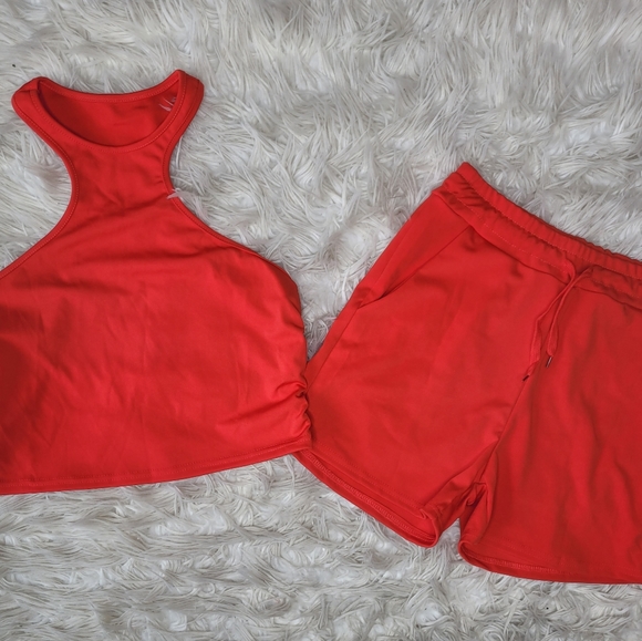 Marysol.Boutique Pants - Marysol.Boutique Shorts Set Red Sleeveless High Waisted Drawstring Women's